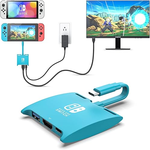 Switch Dock Adapter for Nintendo SwitchOLED, Portable TV Dock Charging Station with HDMI USB 3.0 Port and 100W Fast Charging, USB C to HDMI Mini