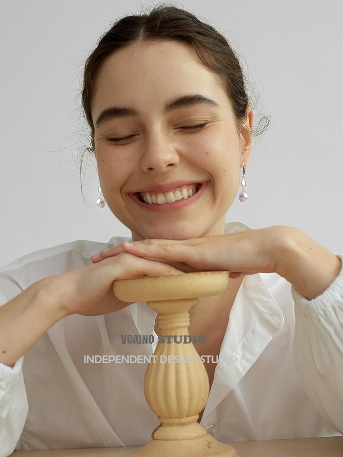 14K Gold Pearl Dangle Earrings for Women，925 Sterling Silver Double Pearl Drop Earrings，Leverback Irregular Pearl Hypoallergenic Earrings - Image 4