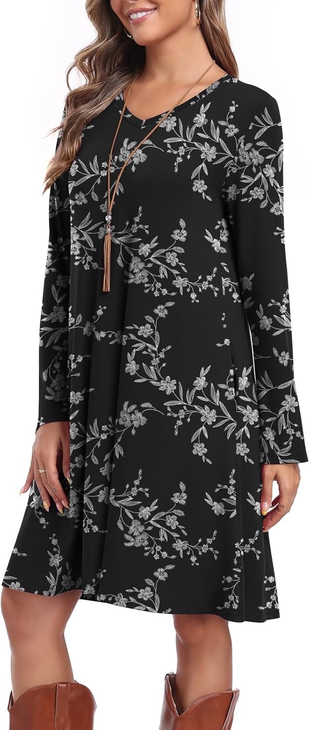 lionstill Women's Casual T Shirt Dresses Fall Long Sleeve Swing Dress with Pockets - Image 2