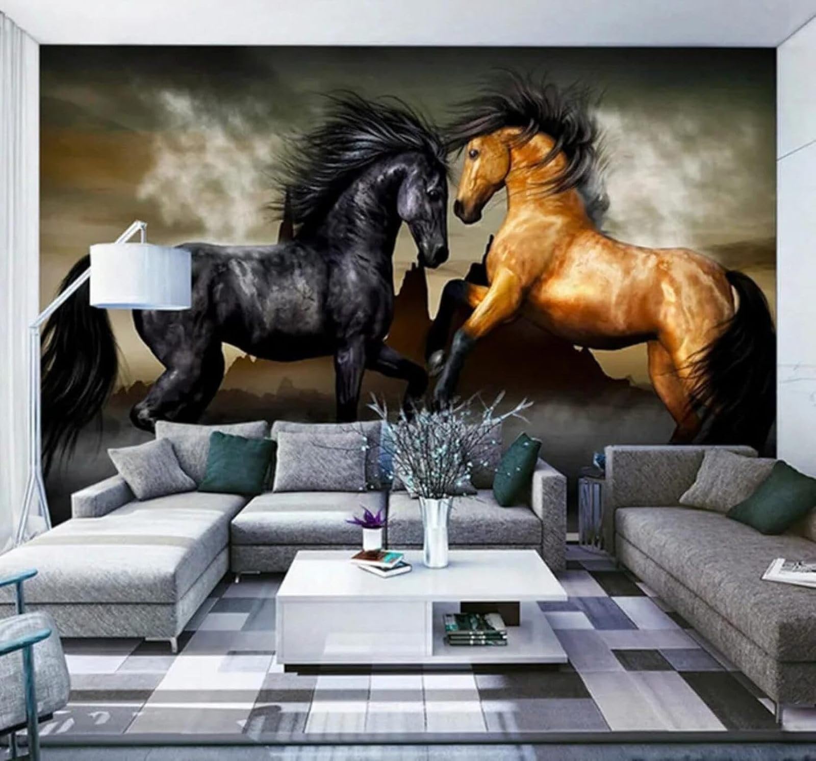 XLMING Minimalist Three Dimensional Animals Horses Art 3D Wallpaper Silky Texture Home Study Office Grey Dining Room Sofa Bedroom Living Room TV Backdrop-250cm×170cm