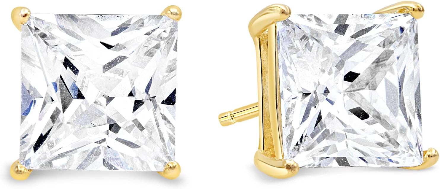 KEZEF Sterling Silver Stud Earrings for Women & Men - 4-Prong Setting Cubic Zirconia Earrings Studs - Premium CZ S925 Hypoallergenic - Available in 14K White and Yellow Gold, Rose Gold - 3mm to 9mm