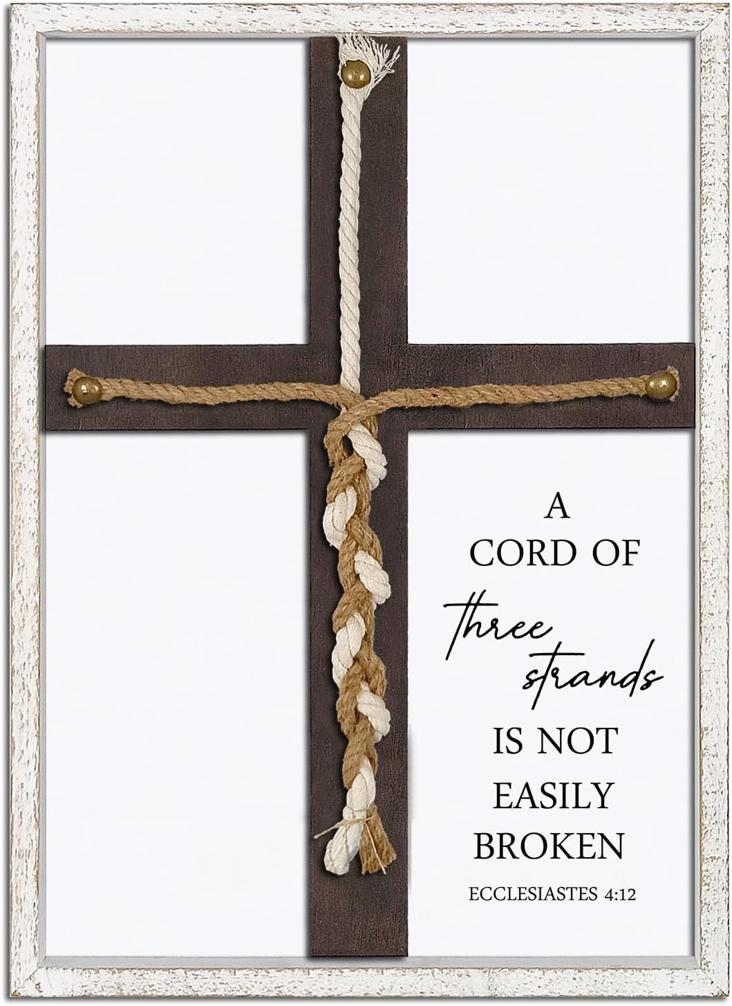 A Cord of Three Strands Wedding Sign 22"X15.75" Braid for Ceremony Ideas Christian Marriage Gifts Decor for Couple Anniversary Religious Ecclesiastes 4:9-12 (White) White 22x15.7 Inches