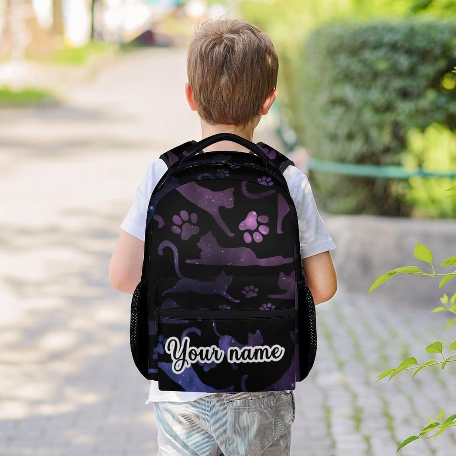 Personalized Cat Backpack for Girls Boys, 16 Inch Cat Theme Bookbag with Adjustable Straps, Durable, Lightweight, School Bag with Large Capacity