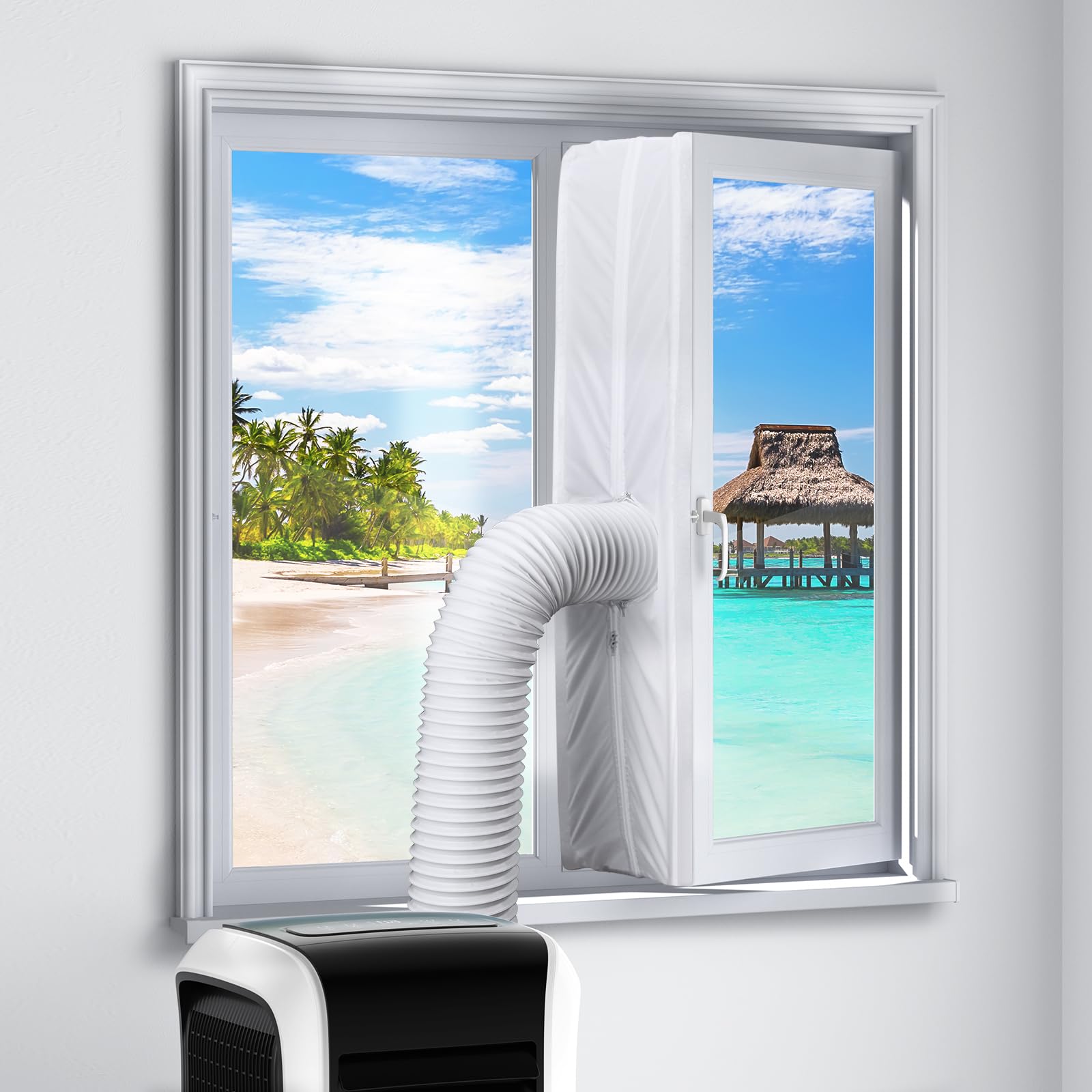 Mrrihand Kit Calfeutrage Climatiseur Fenêtre Joint 400cm avec Fermeture à Glissière, Liens de Fixation, Bande Adhésive, Joint de Fenêtre pour Climatisation Mobiles étanche, Facile à Installer