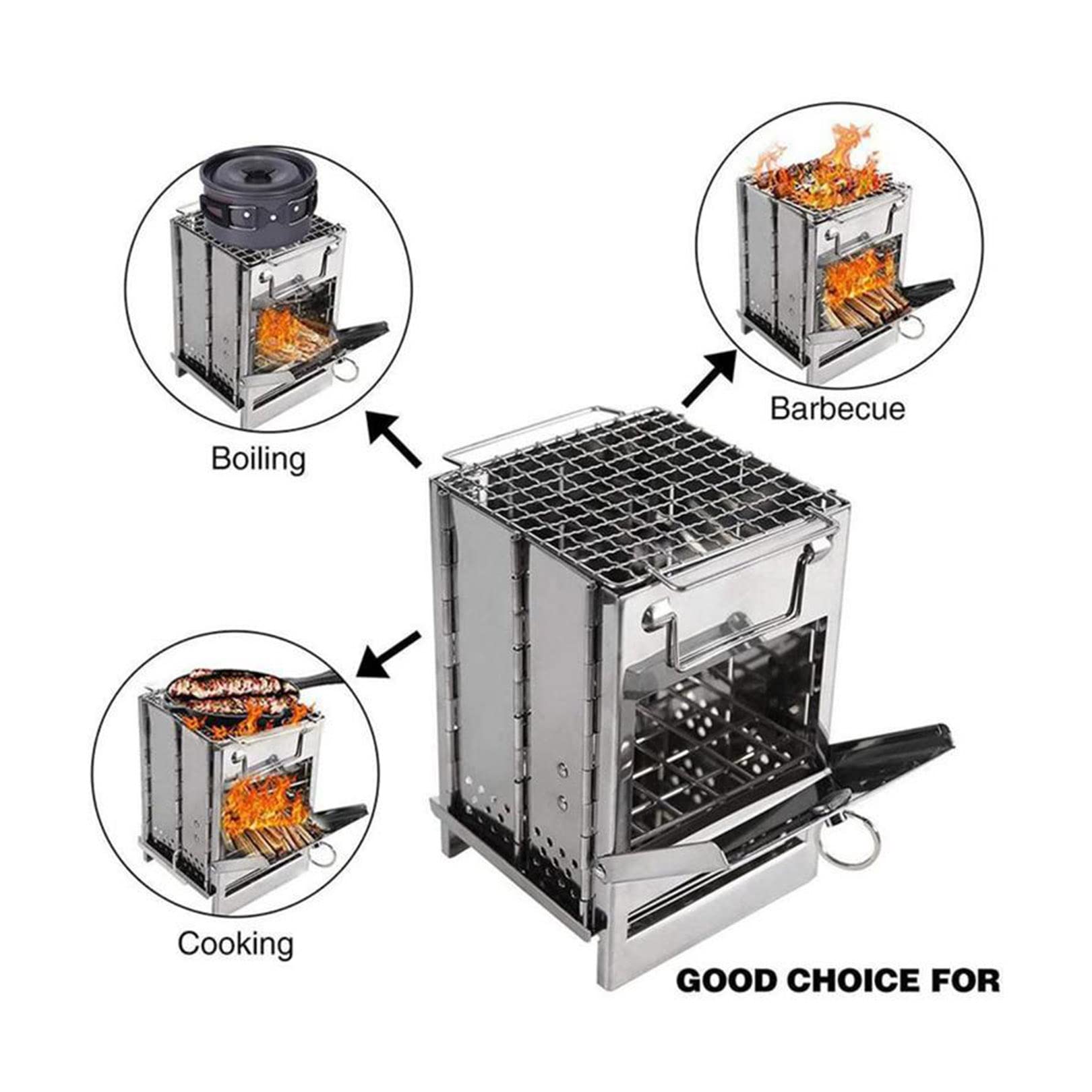 Grill Grill ze stali nierdzewnej grill na węgiel drzewny wędzarnia grill składany przenośny do gotowania na świeżym powietrzu, biwakowania, podróży, wędrówek, pikników, plaża, podwórko Par 21 x 15 x 15 cm
