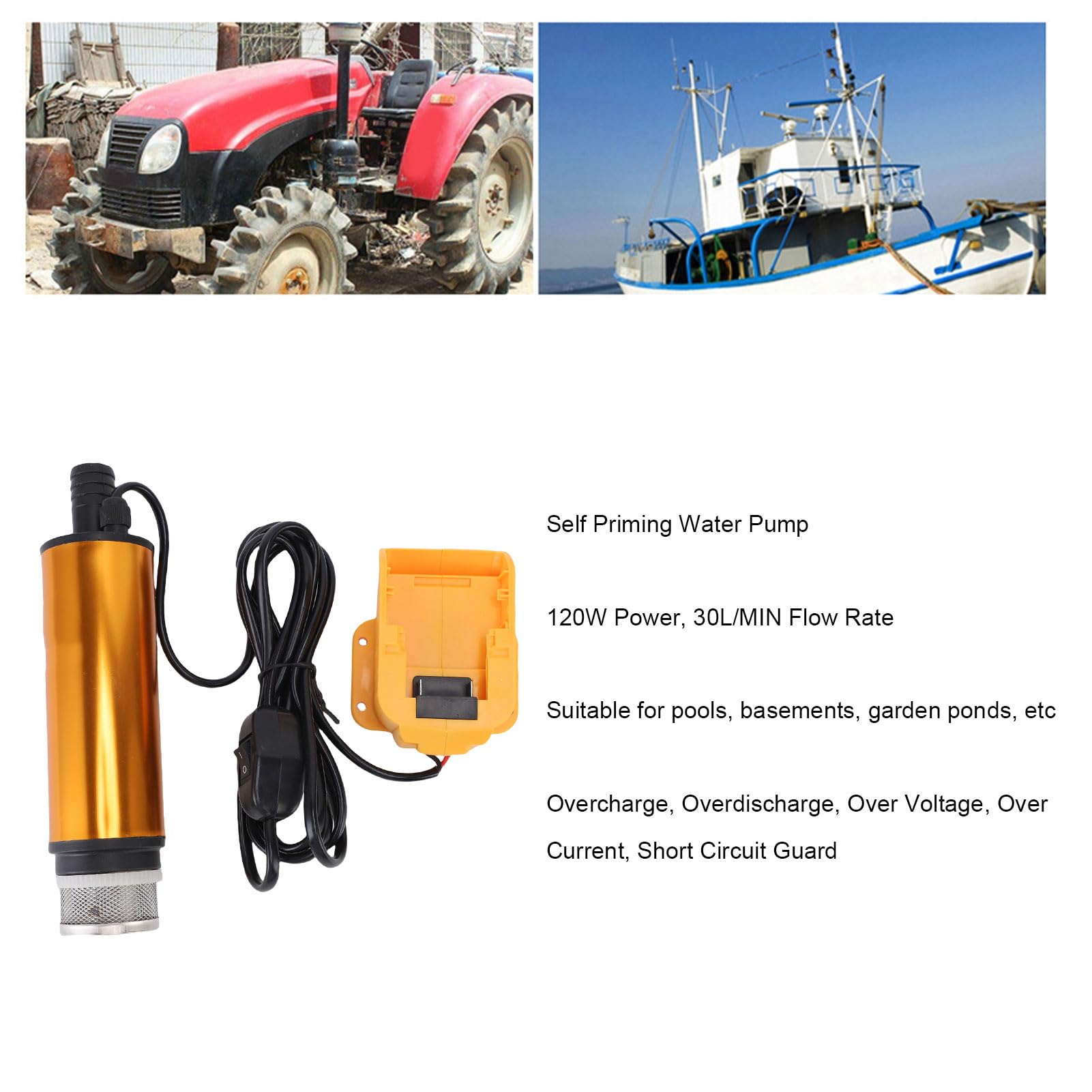 YWBL-WH Pompa Sommergibile Senza Fili da 120 W, Pompa Autoadescante per