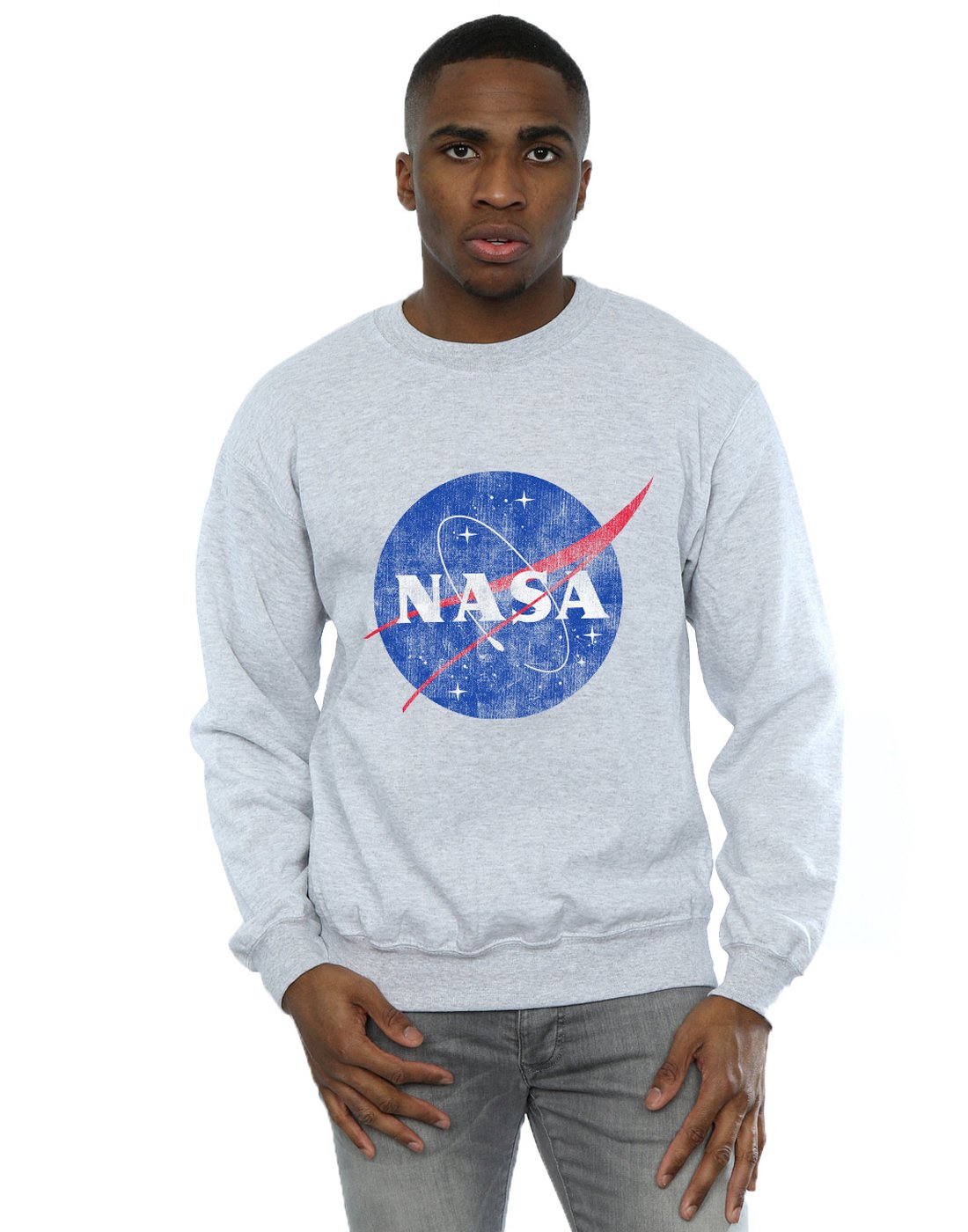 Absolute Cult NASA Men's Classic Insignia Logo Distressed Sweatshirt Sport Grey Medium