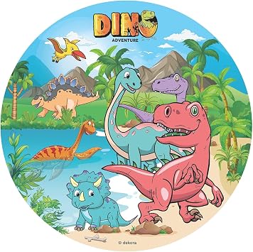 Dekora, Dinosaurs Cake Topper, Edible Icing Sheet, Dino Image for Children's Birthday, Round Wafer Disc 20 CM