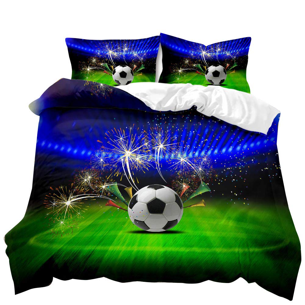 Housse de couette football 3D 200x200 cm avec 2 taies pour lit enfant