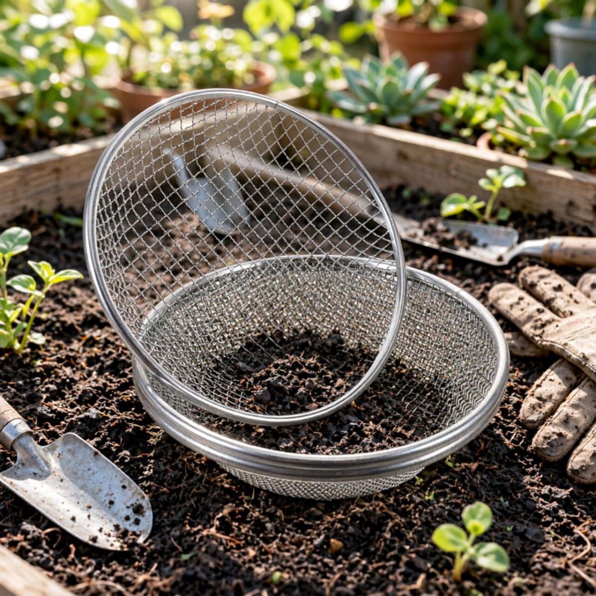 Abaodam 3 Pièces Tamis de Jardinage Rond en Fer Galvanisé 30x30x7 Cm Maille Métallique Renforcée pour Séparer Sable, Gravier et Écorces, pour Culture de Semis