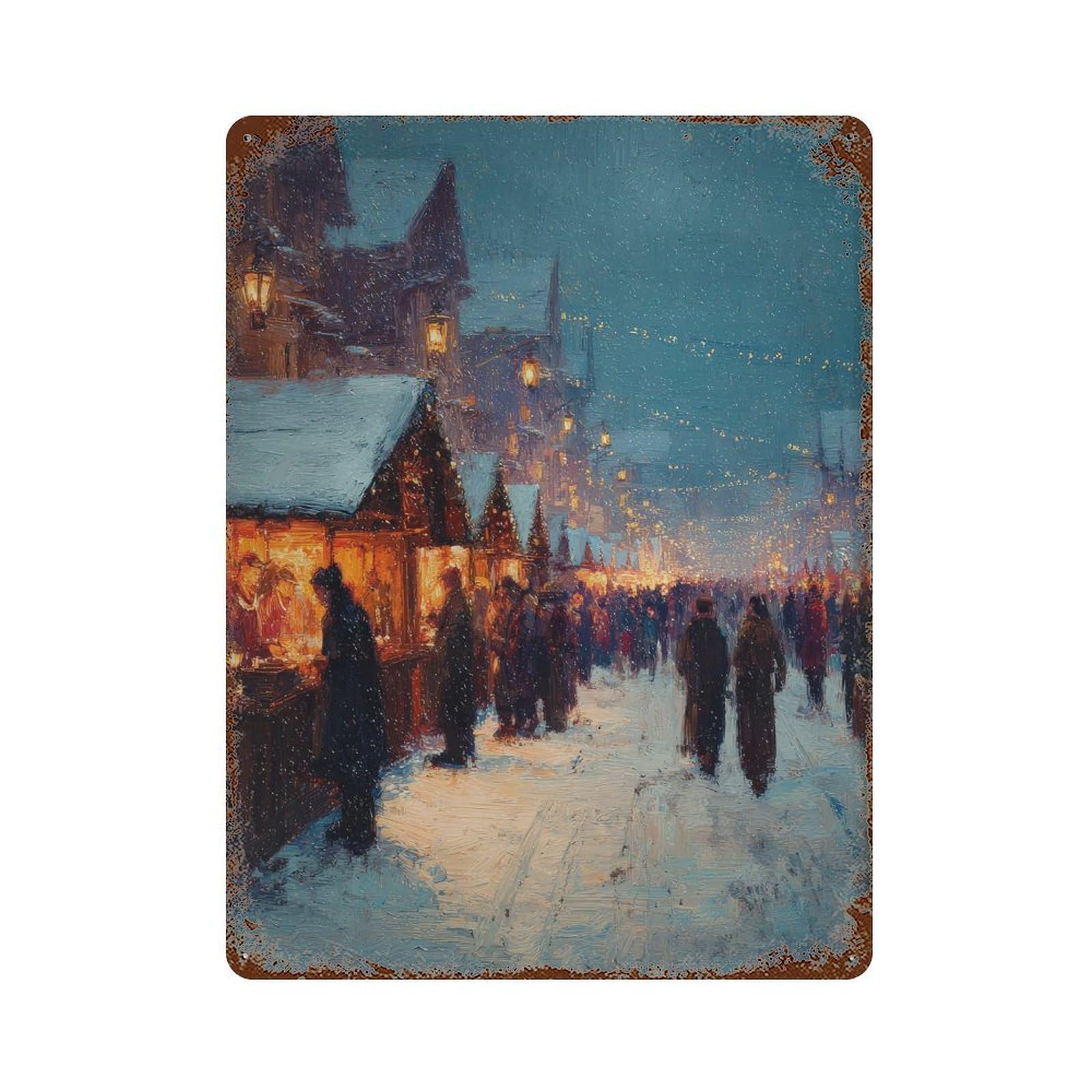 xiaoxiaoshen Christmas Market. Impressionist Winter Scene Wall Decor Art Metal Tin Poster Modern Home Decor Art Home Bar Shop Decorations Vintage Sign 40x30cm