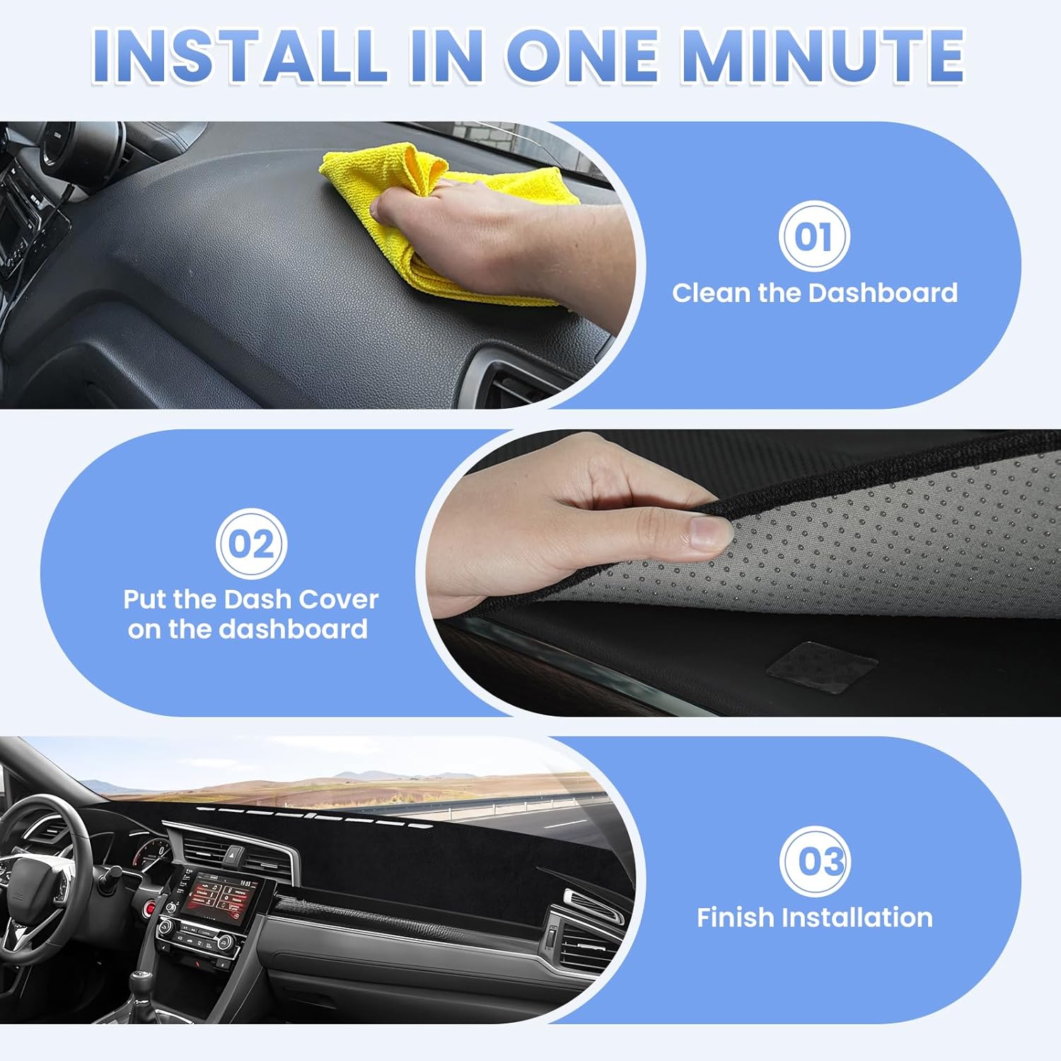 Sunsdrew Dash Cover for 2016-2021 Honda Civic Dashboard Cover Mat for Civic Accessories Sunshade Nonslip Mesh Protector No Glare