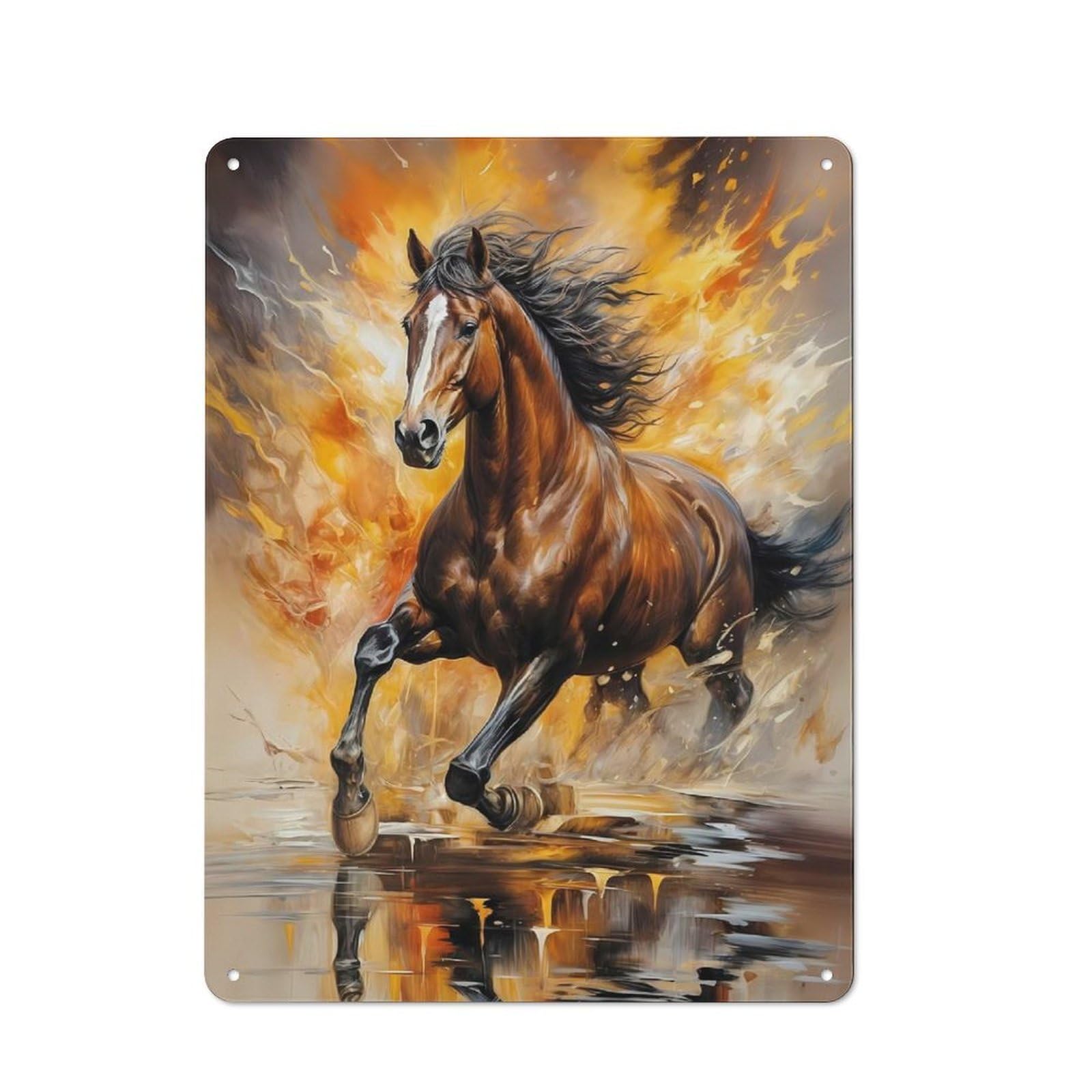 Junmoney Brown Horse Painting Vintage Metal Wall Art Sign 40X30cm Featuring Old Style Wall Plaque For Kitchen, Hallway, Bar Or Small Cafe