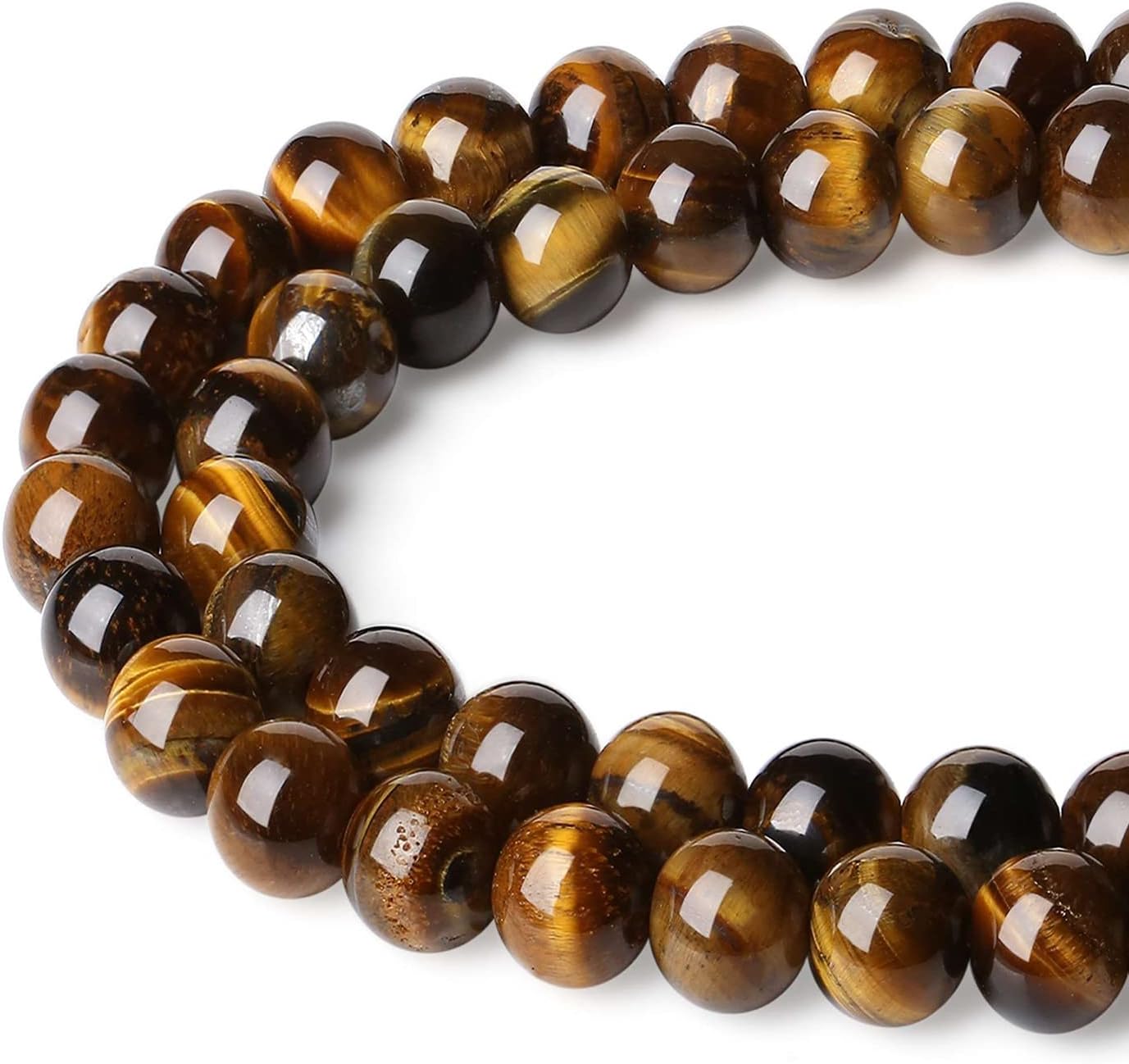 LAIDANLA Tiger Eye 8mm Natural Stone Beads Round Loose Gemstone Stone Beads for DIY Bracelet Necklace Earrings Jewelry Making Polishing Genuine Real Beading 96PCS 2 Strand 32"
