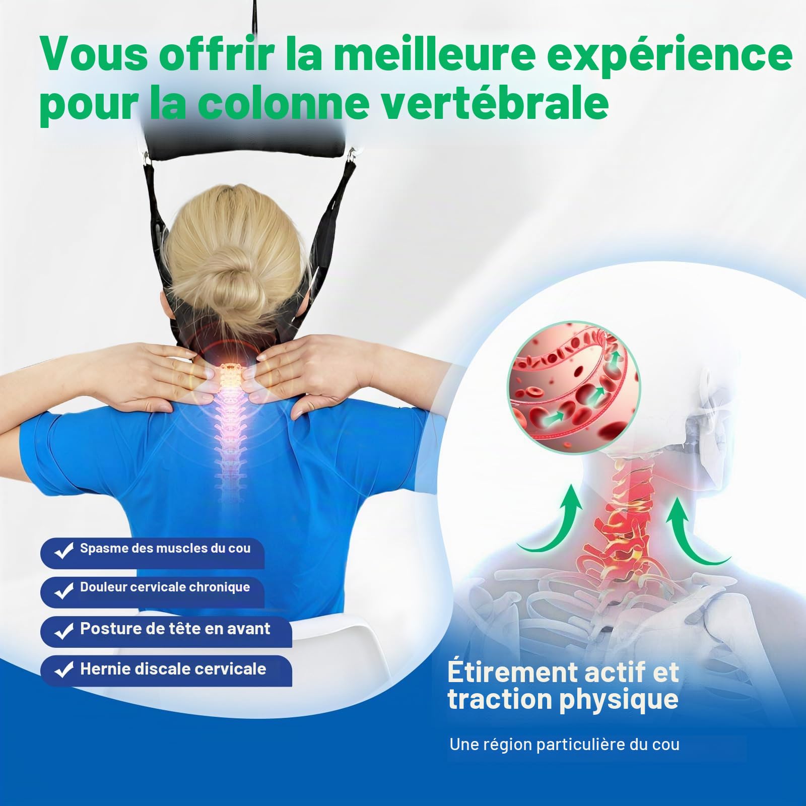 Appareil de Traction cervicale à Double cliquet, Appareil de Traction du Cou, pour Soulagement de la Douleur Cervicale, la Hernie Discale Vertébrale