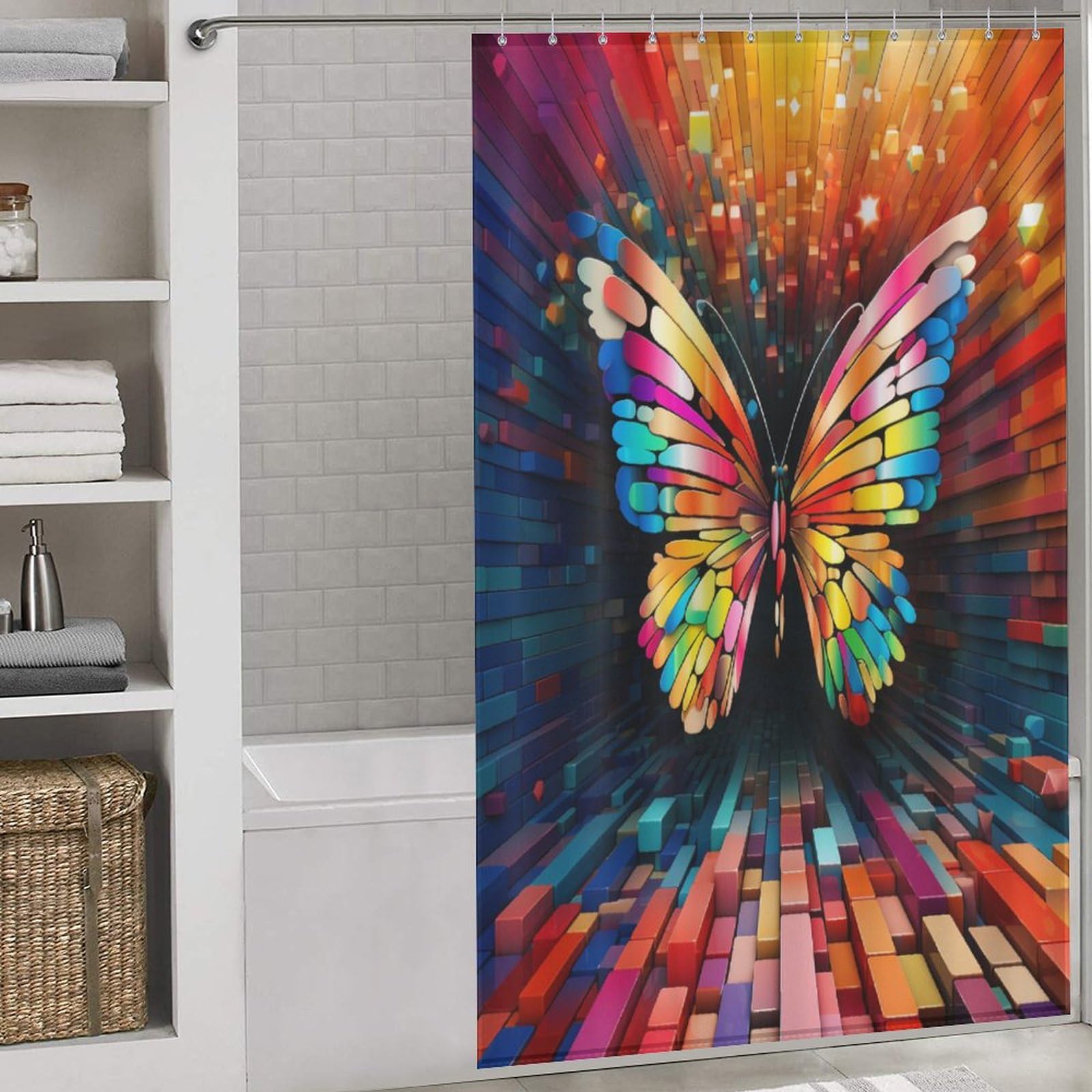 Rideau de douche anti éclaboussure textile papillon 140x183 cm