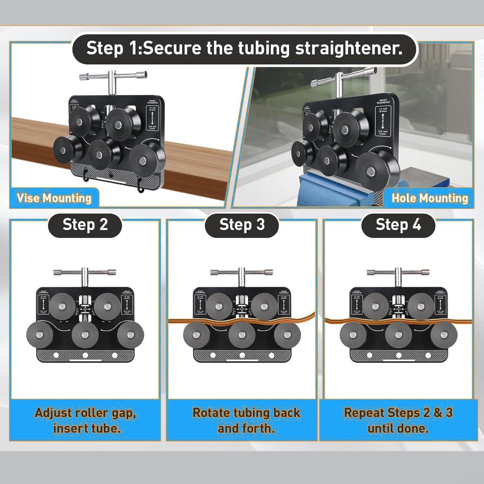 Raddrizzatore manuale per tubi in alluminio rame | Tubo in alluminio da 3/16 a 1 pollice, per linee dei freni, funziona con rame, rullo manuale portatile per garage officina