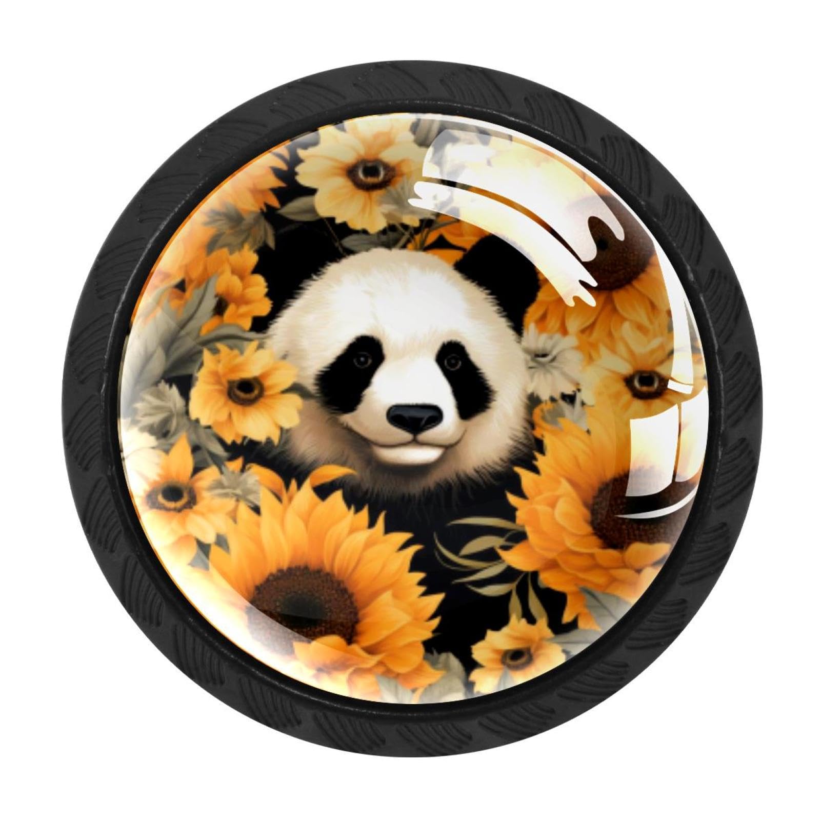 CHENZZZZ 4 pcs Panda Sunflower Cabinet Knobs Crystal Drawer Pulls for Kitchen, Bathroom Cabinet, Dresser and Cupboard