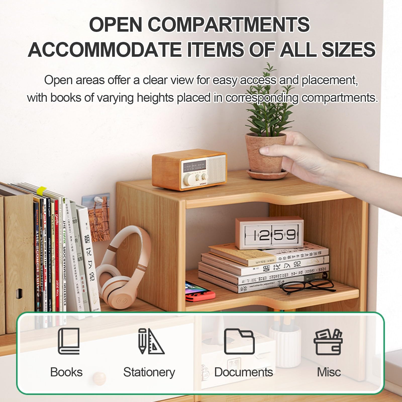 Schreibtisch-Organizer aus Holz, mit Schubladen, platzsparend, für Bücher und Bürobedarf, stilvolles Gitterregal für Zuhause, Wohnheim, Arbeitszimmer und Schminktisch (linkes Modell)