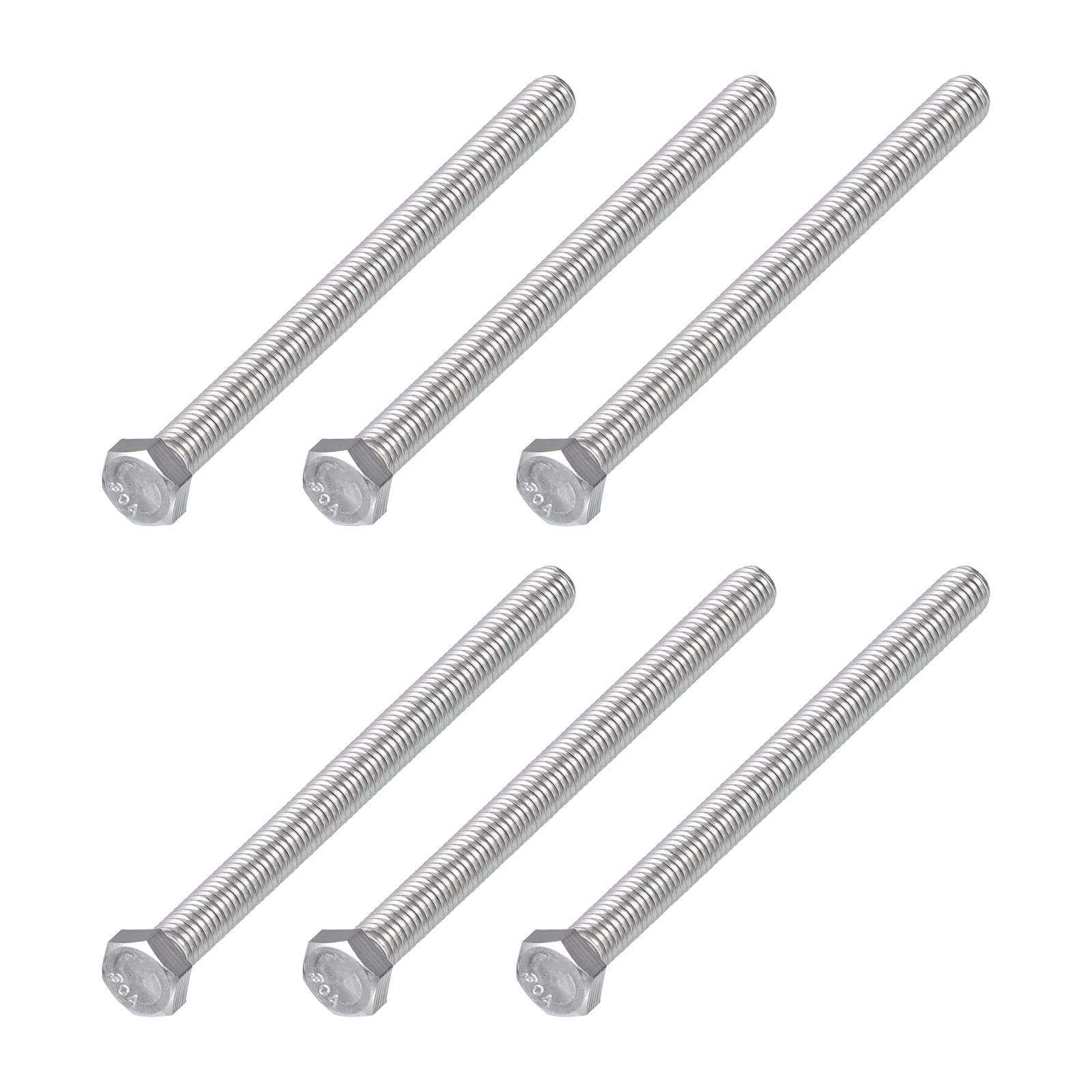 METALLIXITY Hex Head Bolts (3/8-16 x 5") 6Pcs, 304 Stainless Steel 18-8, Fully Threaded, External Hex Drive, Plain Finish