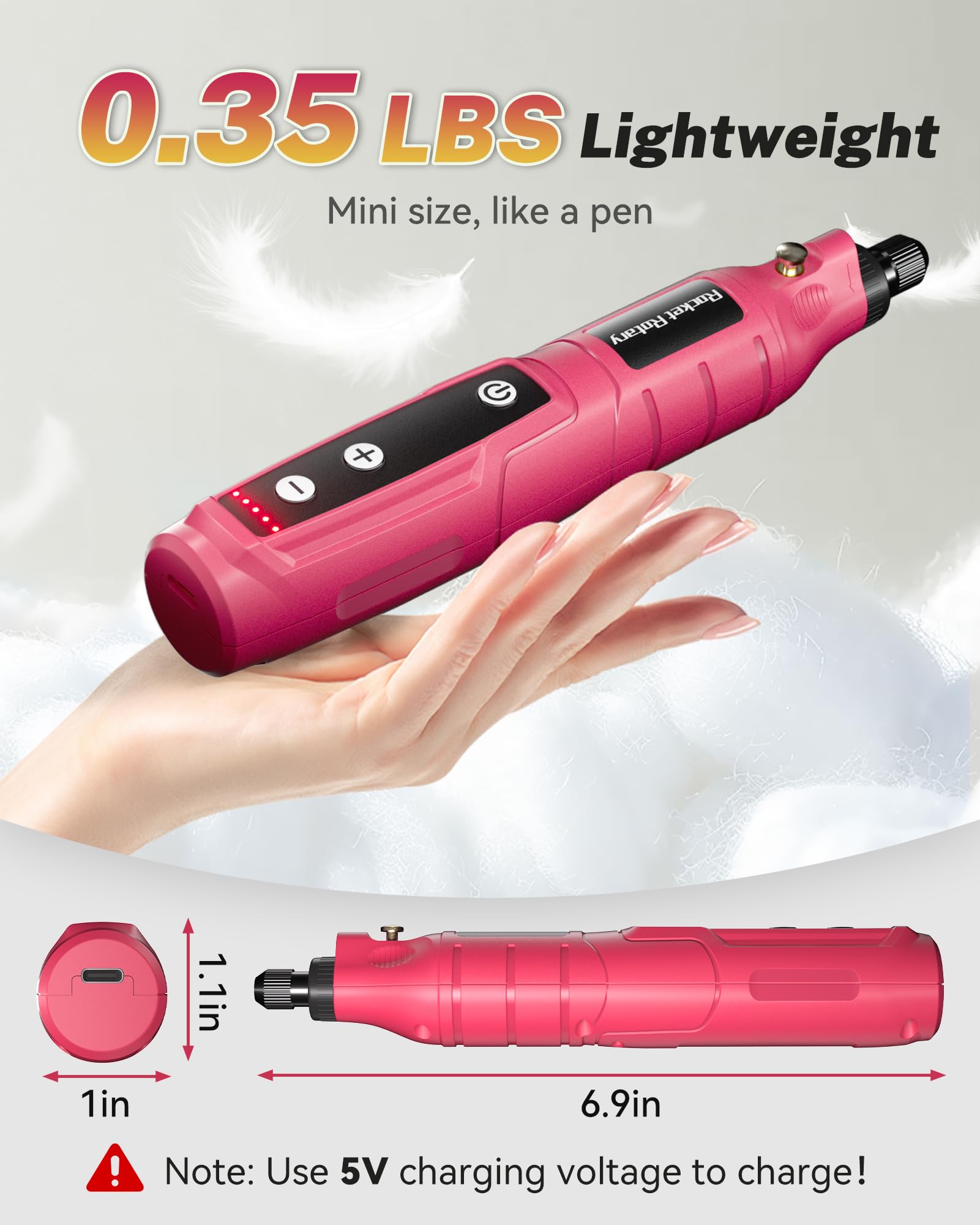 Mini kit di utensili rotanti senza fili con 75 accessori, penna per incisione ricaricabile a 5 velocità con luce LED, strumento rotante elettrico da 3,6 V per levigatura, lucidatura, foratura