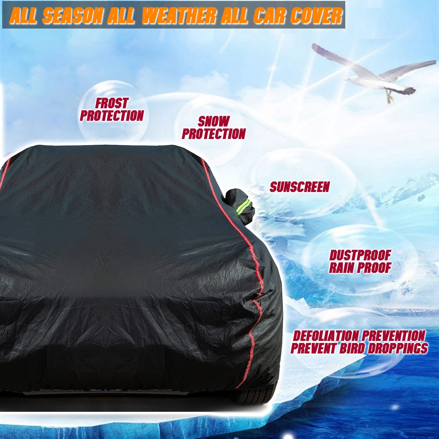 QUYDDC Breathable New Material Waterproof Car Cover Locks and Zipper Doors Sunscreen Waterproof UV Prevention Snowproof Wind and — view 7
