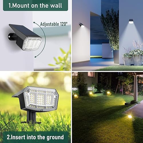 Miniatura 7 de Luces solares para exteriores, 63 LED, 5 modos cálidoblanco 2 en 1, IP65, impermeables, luces solares para exteriores, 50000 horas de vida útil,