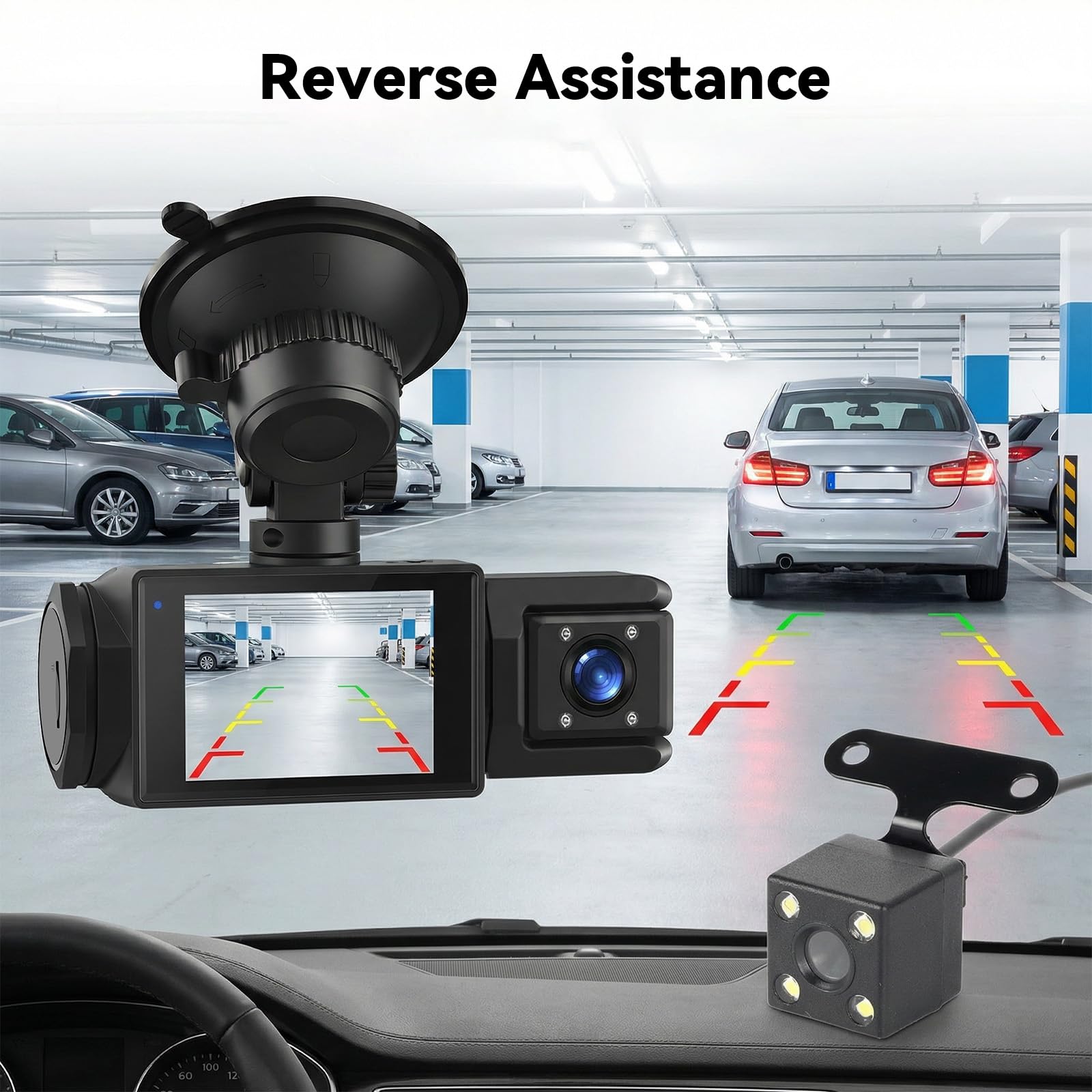 SIXTOP Dash Cam avec Caméra de Recul 1080P Full HD - Caméra de voiture avec WiFi et Application, Vision Nocturne, Mode Stationnement et Grand Angle 150° - Incl. Détection de Mouvement et Enregistremen