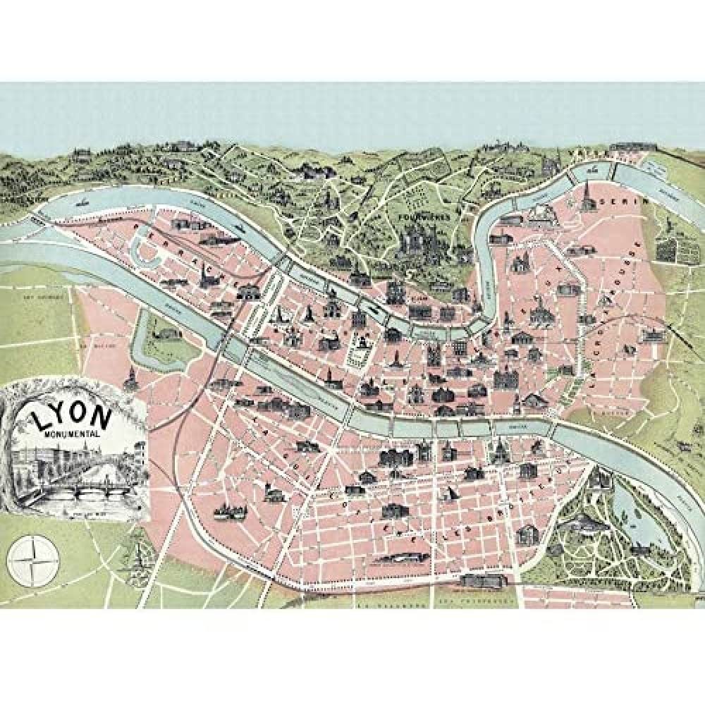 Wee Blue Coo Lyon City France Vintage Map Unframed Art Print Poster Wall Decor 12x16 inch