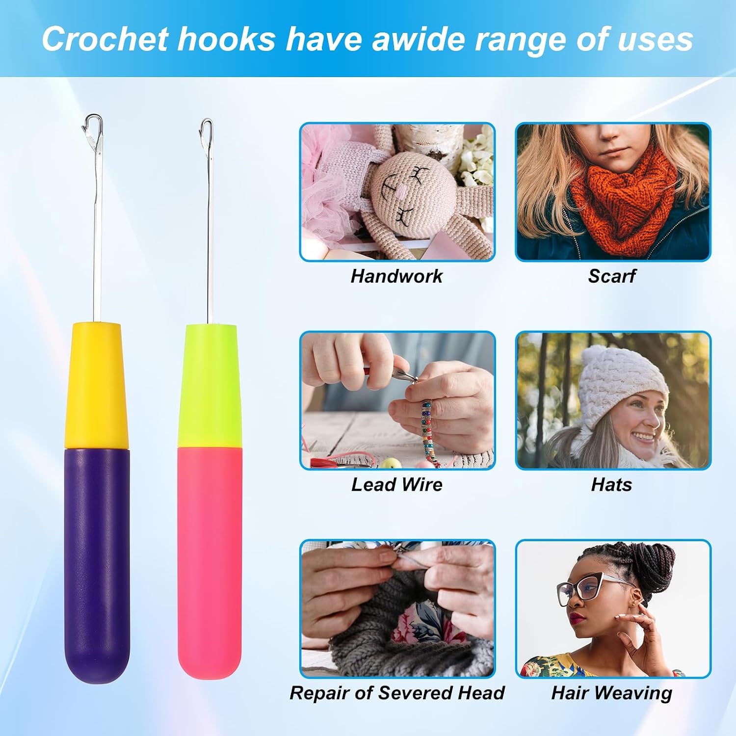 2 Packs Latch Hook Crochet Needle Latch Hook Tool, Latch Hook Tool for Crochet Braids Hair Extension Micro Braids Multi-Purpose Knitting Needles(5.7mm+3.8 mm)