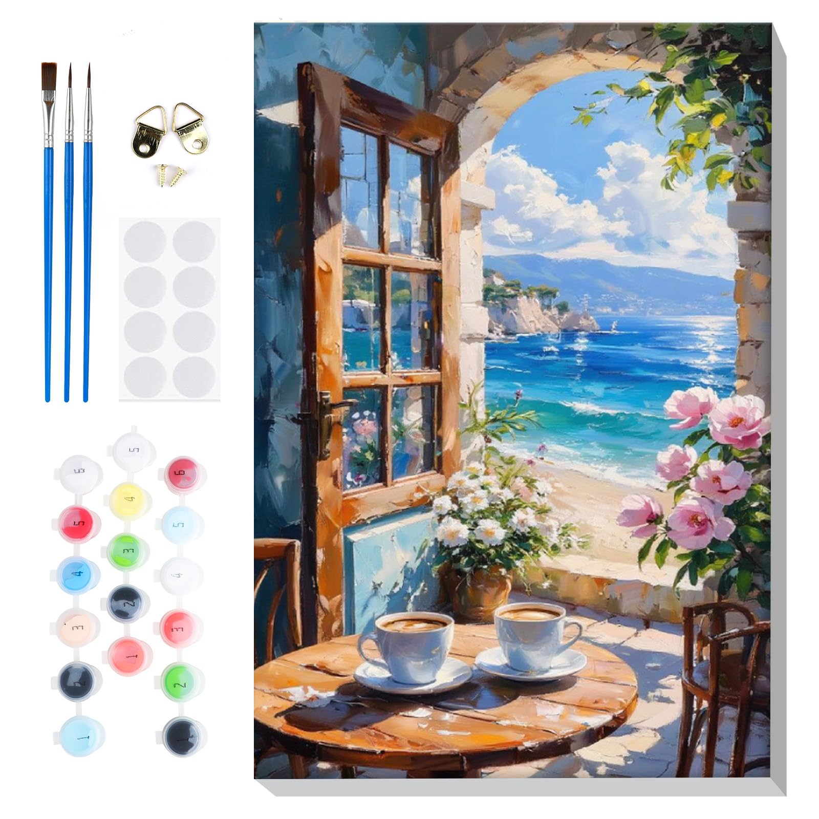 Lxmsja Paint by Numbers Landscape for Adults Beginners with Frame, Painting by Numbers Cafe on Canvas, DIY Acrylic Oil Painting Kit Art and Crafts Gifts for Home Wall Decor, 8x12inch