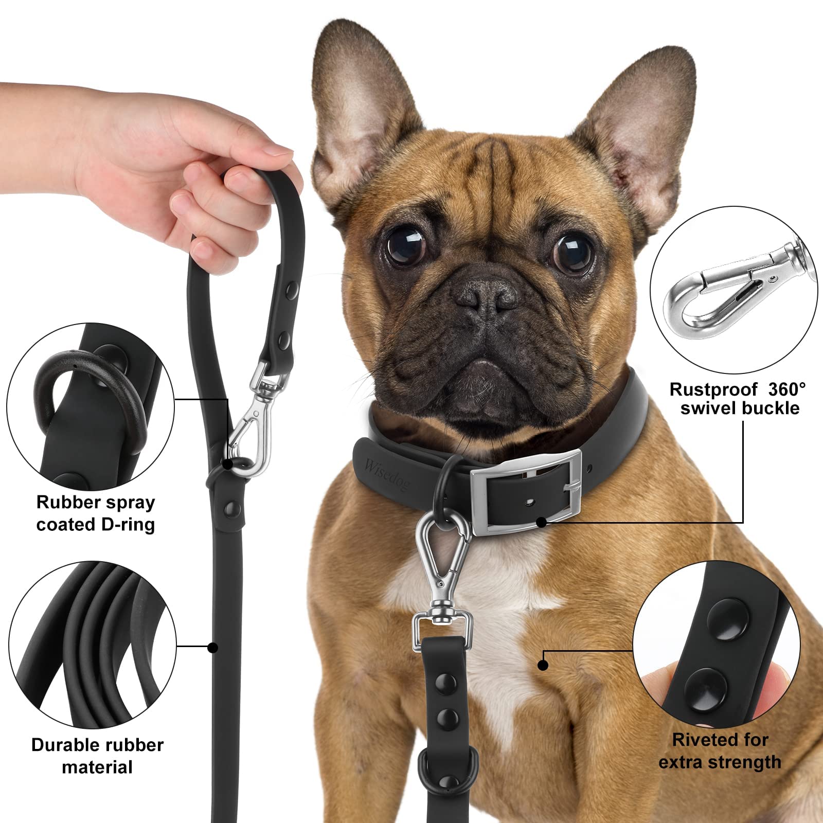 Wisedog Waterproof Dog Leash – 5ft/6ft Adjustable with 2 Metal Swivel Hooks, Easy to Clean Dog Leashes for Small, Medium, Large Breed Dogs (Black M) - image 5