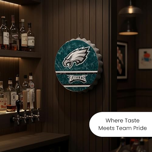 Vista 104 de Cartel de pared de Los Angeles Rams de 13 pulgadas con tapa de botella envejecida, edición limitada, de FOCO Rams, representa a la NFL y muestra tu