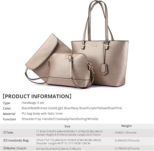 Miniatura 8 de LOVEVOOK Monederos y bolsos de mano para mujer, bolsas de mano de moda, bolsa de hombro, asa superior, bolsa de mano, juego de 3 piezas