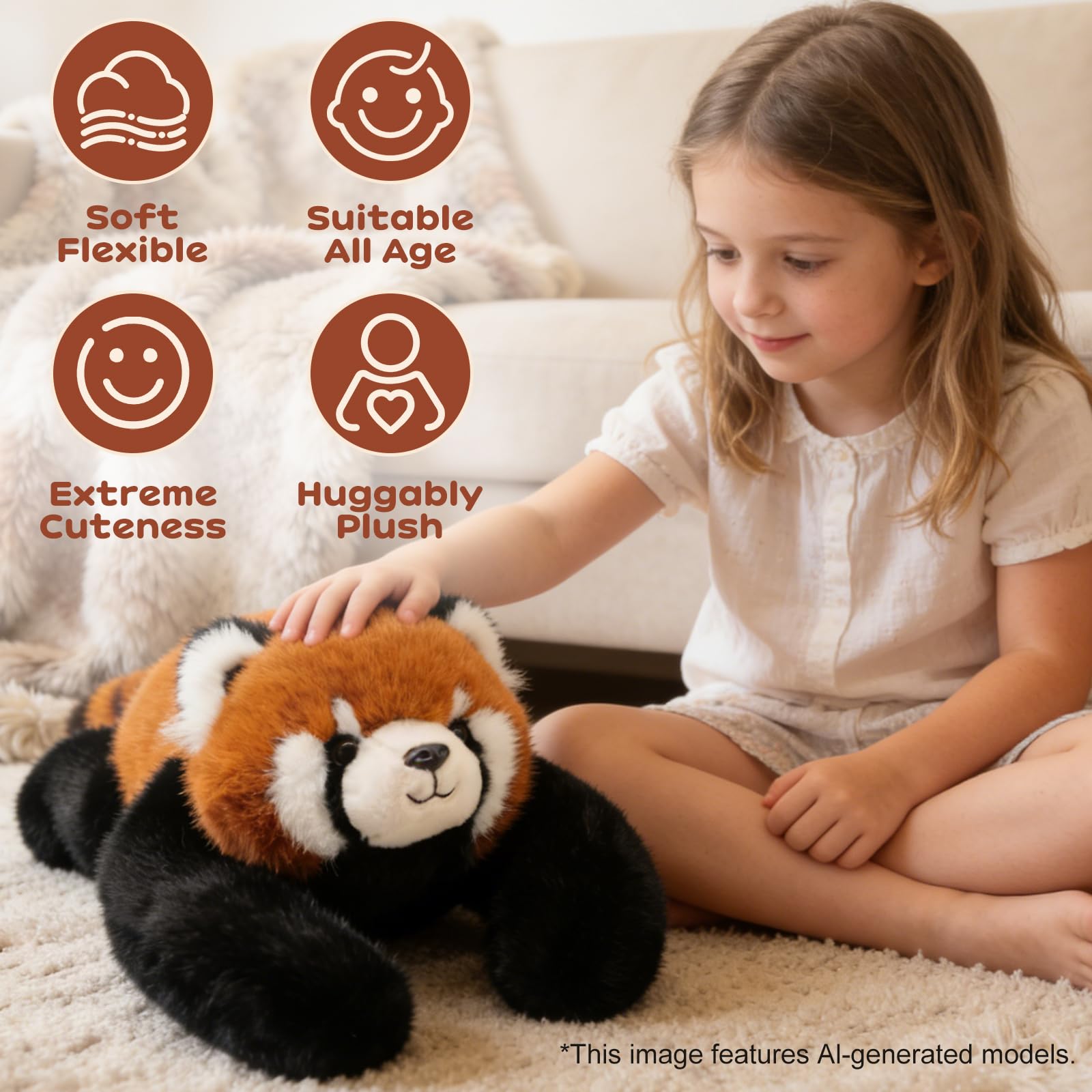 Ciężar 0,41KG średniej Wielkości Czerwona Panda Pluszowy 43CM | Cząstki wagi ramienia, 100% bawełna, jako partner snu, wsparcie życia lub dekoracja domu, prezent