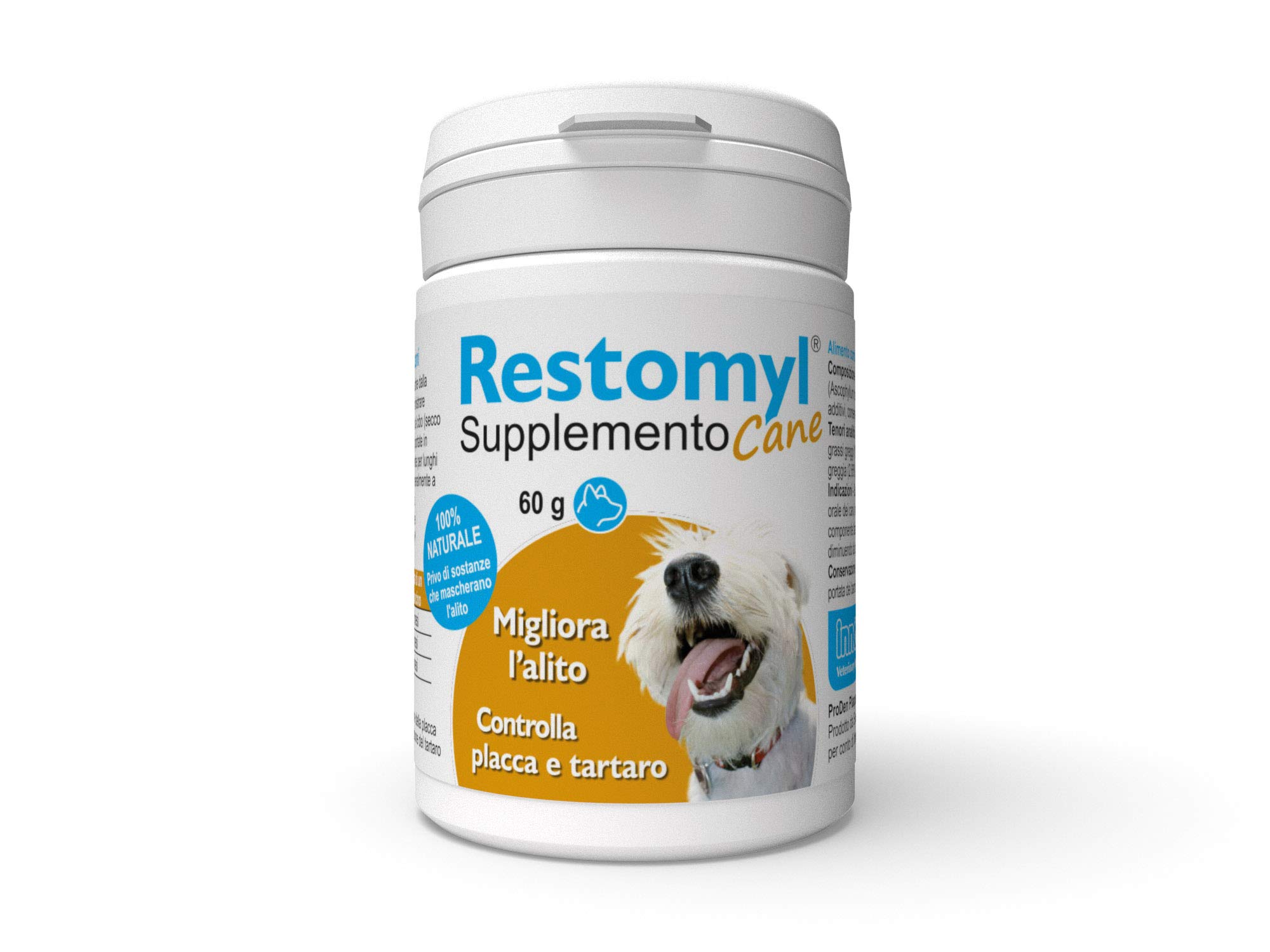 Innovet Restomyl Supplemento, Migliora l'alito. Controlla placca e tartaro dei cani - Flaconcino da 40 g