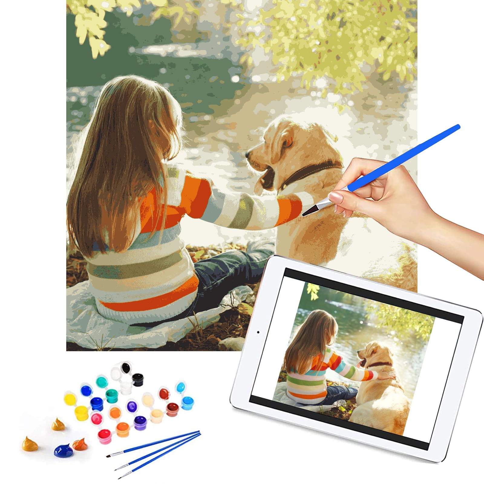 Personalised Paint by Numbers Photo Custom,Painting by Numbers Adults DIY Kits Canvas Oil Paint for Kids, Students Beginner with Brushes and Acrylic Pigment 16 * 20 inches (24Colors,Wooden Framed)