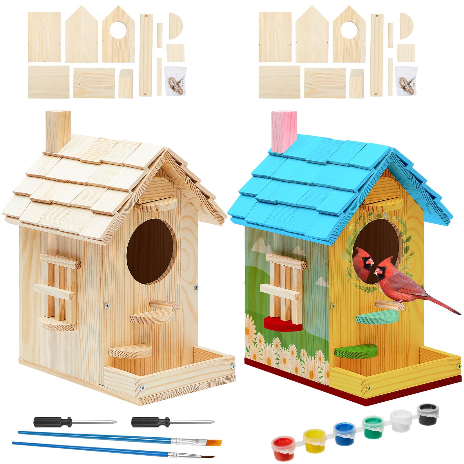 Liliful 2 Pack Wooden Bird House Kits for Kids, Modern Style