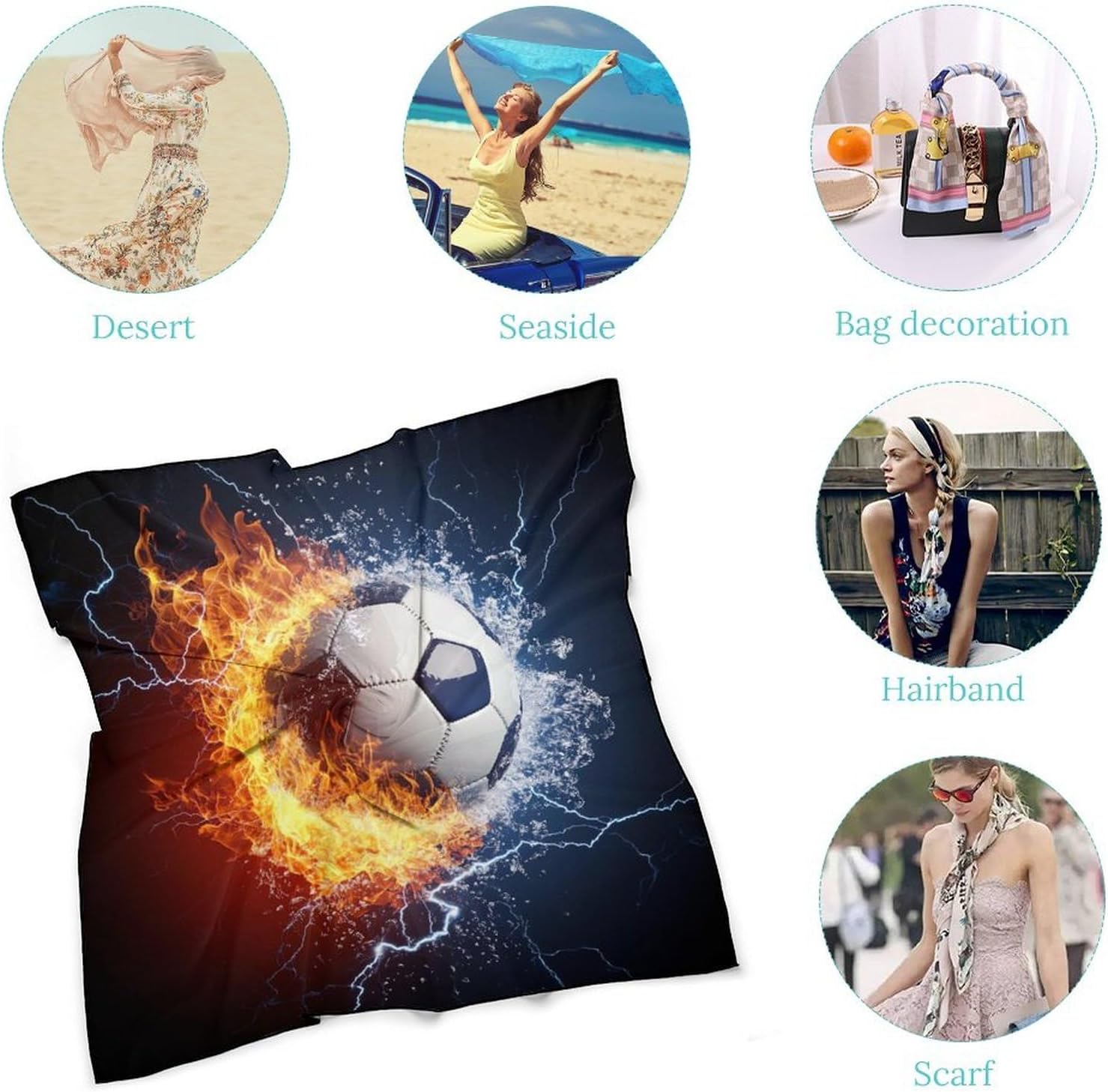 Cool Soccer Ball Bandana Fashion Head Scarf Square Silk Scarf Print Neck Hair Scarfs for Women Men Gifts