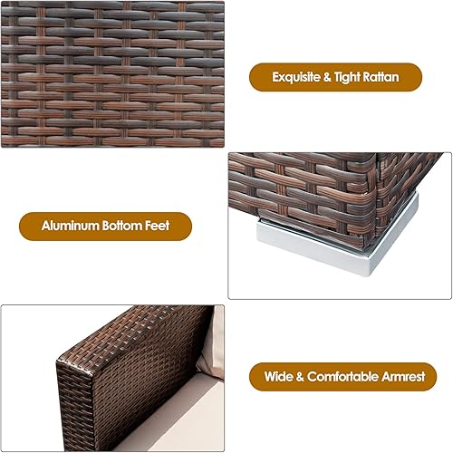 Miniatura 3 de Juego de muebles de mimbre de ratán de 3 piezas para exteriores con cojín resistente al agua y mesa de vidrio templado, juego de muebles de patio