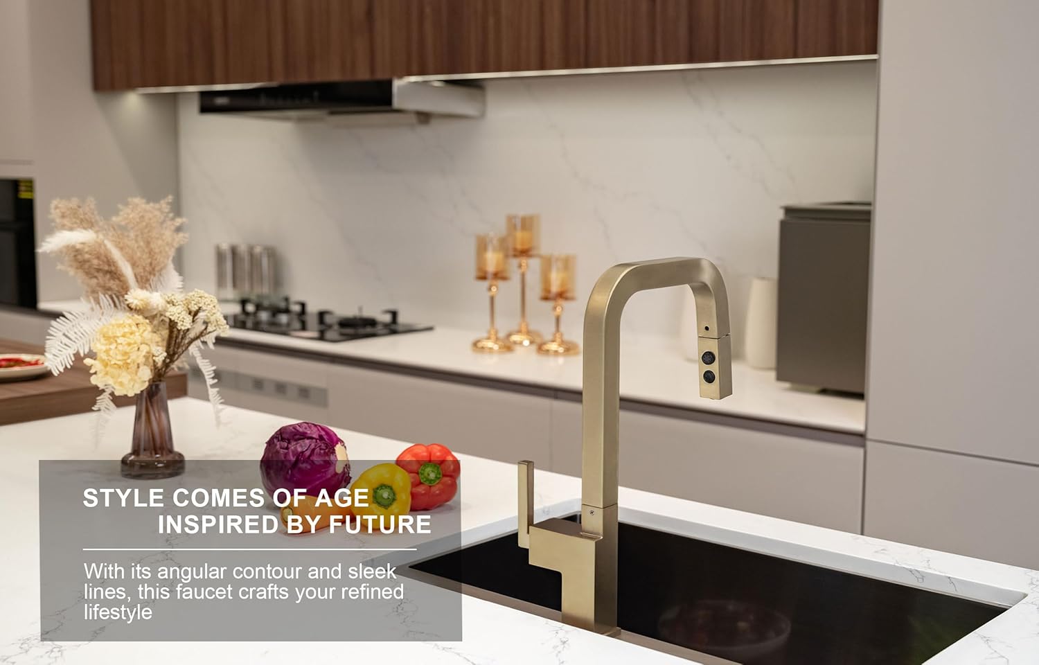 Lava Odoro Champagne Gold Kitchen Faucet with Pull Down Sprayer, Bronze Gold Single Handle Kitchen Sink Faucet, 1 Hole Faucet for Kitchen Sink with Magnetic Docking Spray Head and Deck Plate KF182-CB