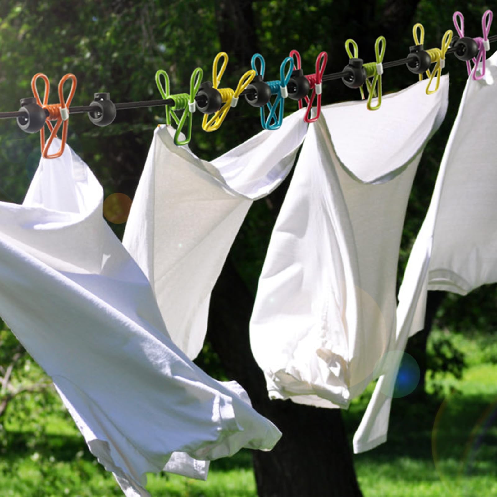 2 Pack Camping Wäscheleine Tragbare 12 Wäscheklammern, Lila Camping Zubehör Reise Wäscheleine für Outdoor Indoor, Einziehbare Wäscheleine Elastische Wäscheleine für Camper Hotelzimmer