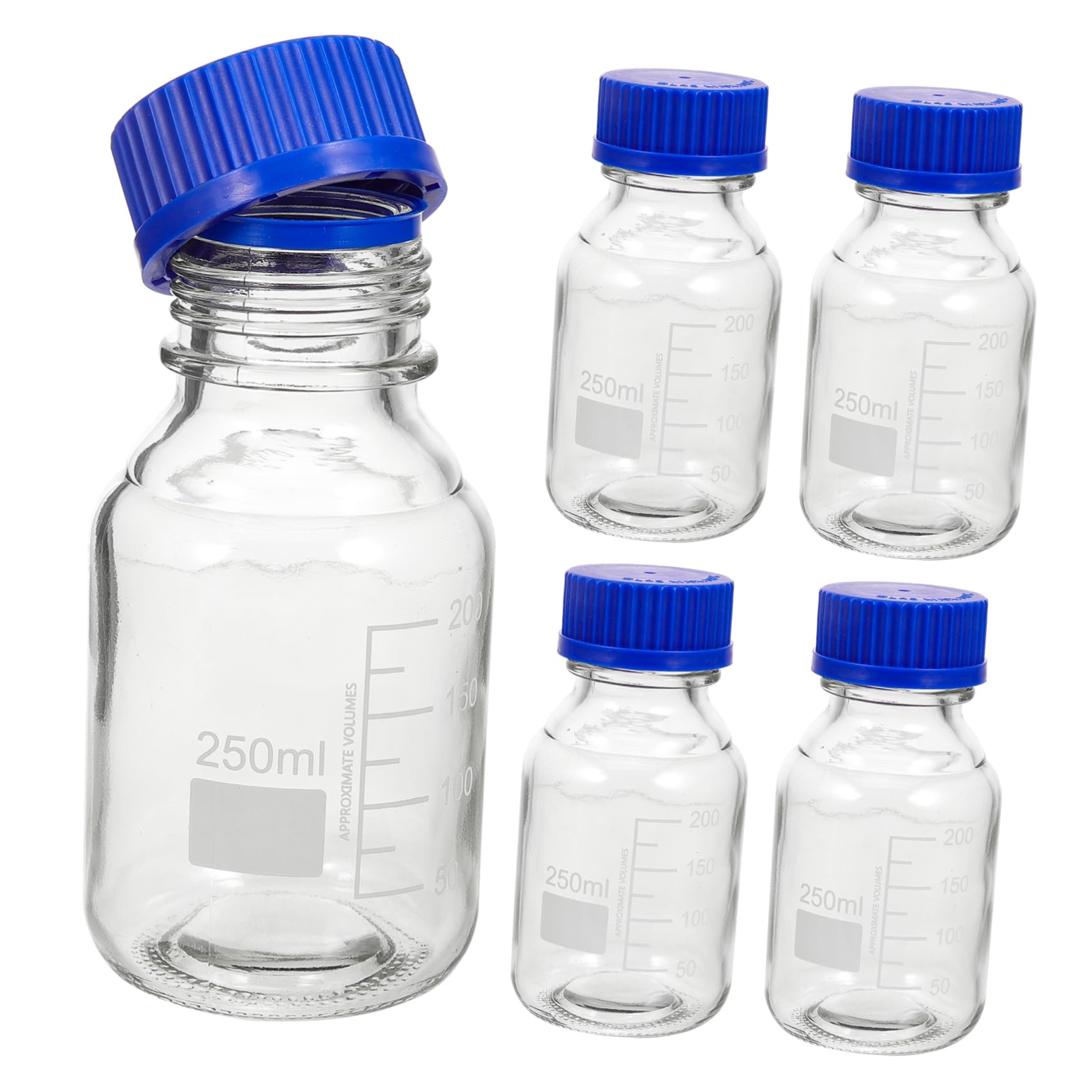 Gatuida 4pezzi Bottiglie Graduati Per Reagenti in Vetro Con Tappi Vite Blu Da Resistenti e Anti-perdita Per Laboratorio Chimica Casa e Scuola