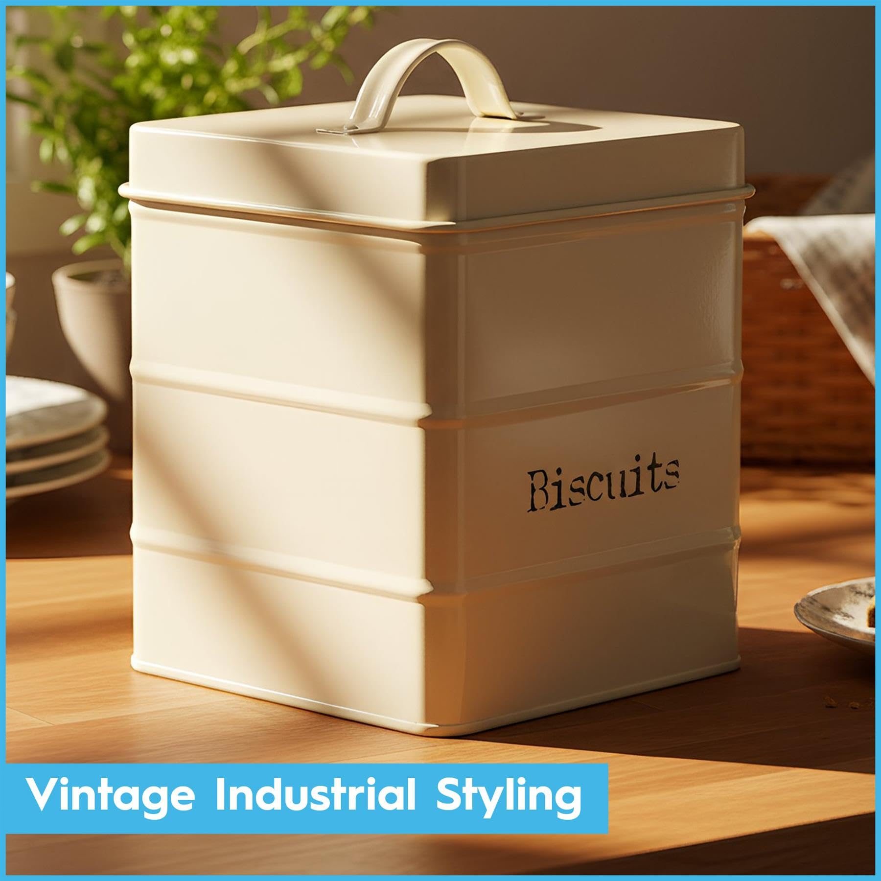 Harbour Housewares Küchenkanister-Set aus Metall - Creme - 5-teiliges Set - Vintage-Aufbewahrungsbehälter für losen Teebohnen, Kristallzucker, Keksdose, Caddy, Brotkasten, Aufbewahrung mit luftdichtem