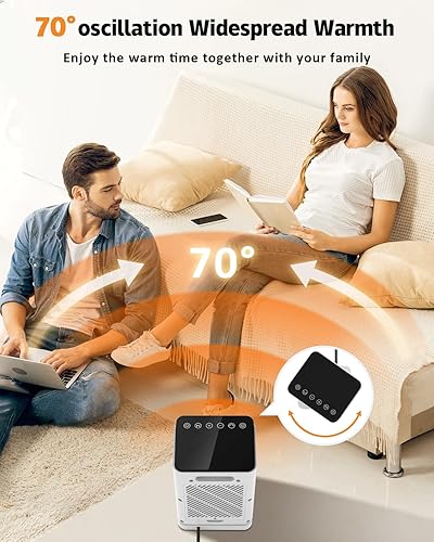 Miniatura 4 de Calentador de espacio para uso en interiores, calor rápido de cerámica PTC de 1500 W, calentador portátil con termostato, modo ECO, oscilación de