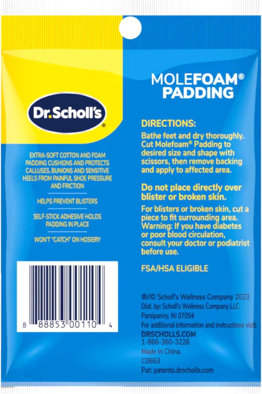 Dr. Scholl's Molefoam Padding, 2 each - Pack of 6 - Packaging May Vary