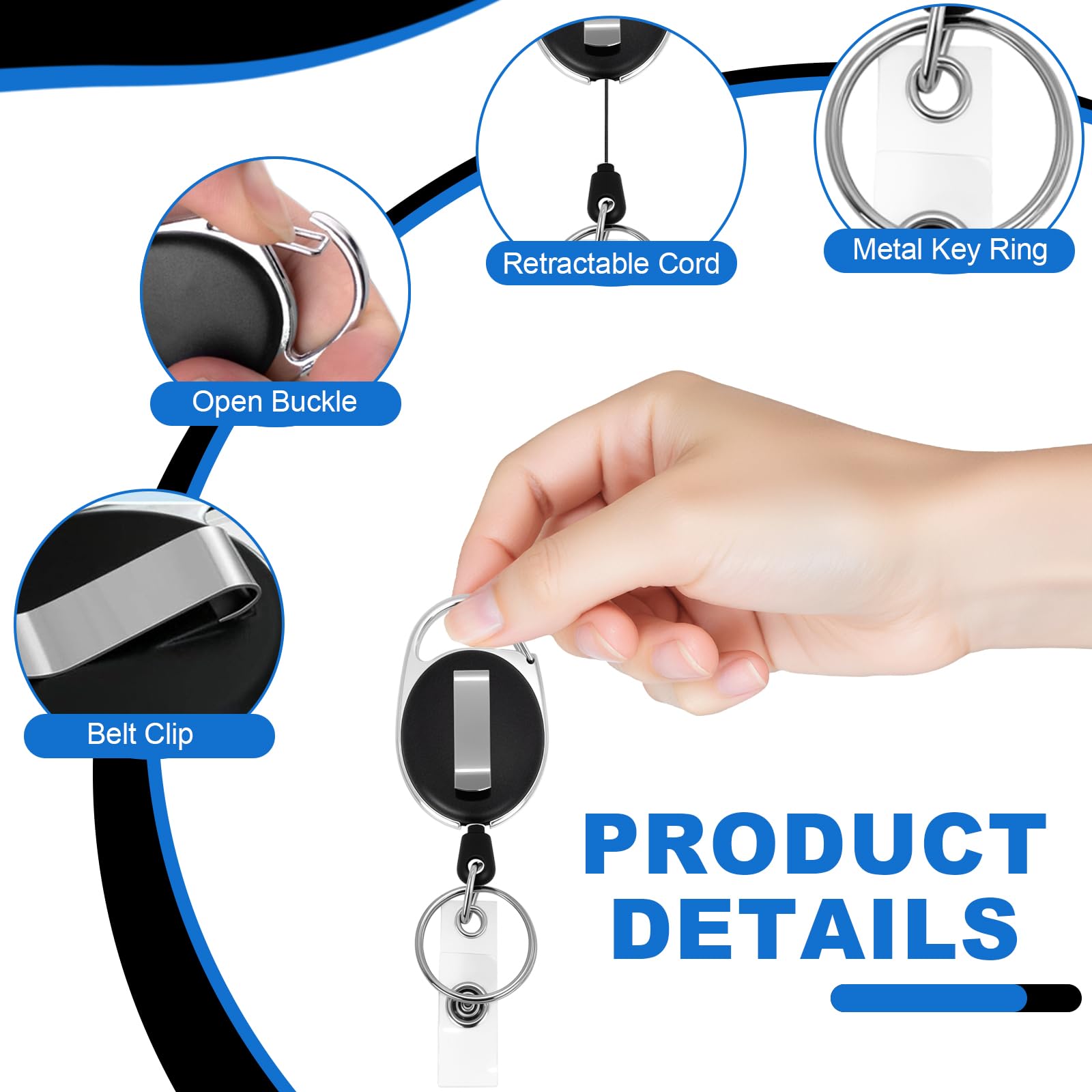 Llavero Retractil 10 Piezas con Clip para Cinturón Cordón Extensible 63 cm