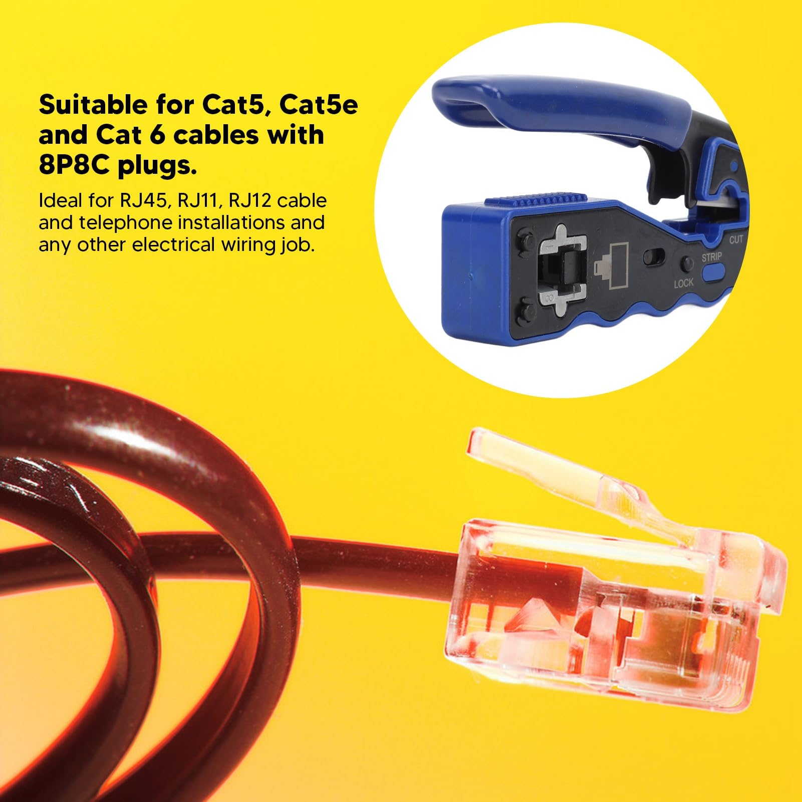 Crimpatrice professionale Pass Through Ethernet RJ45 CAT6 Kit di strumenti per crimpare fori passanti con taglierina spelafili per cablaggio di cavi di rete Design compatto