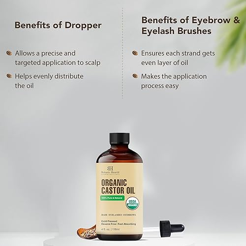 Miniatura 7 de Botanic Hearth Aceite de ricino orgánico certificado por USDA, 100% puro y libre de hexano, prensado en frío, crecimiento para pestañas, cejas,