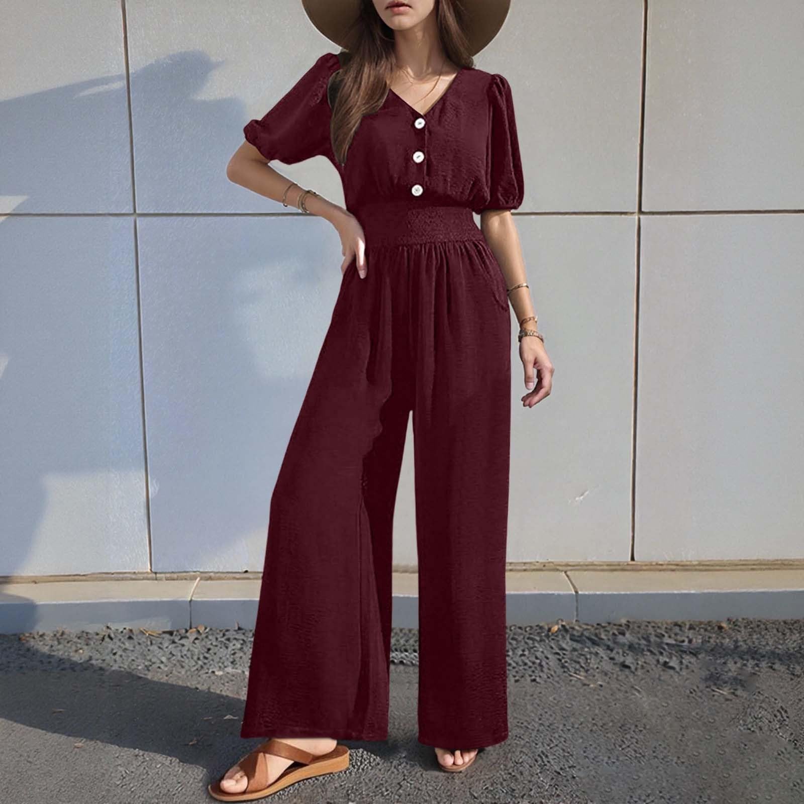 Generisch Jumpsuit Donna Elegante Tuta da donna per il tempo libero, vestibilità aderente con orlo in vita, design versatile per primavera, estate e autunno